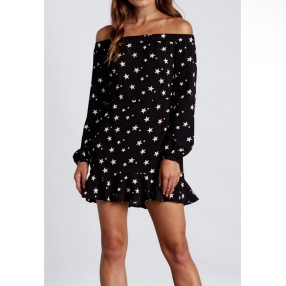 Cotton Candy LA Star Print Longsleeve Off the Shoulder Dress